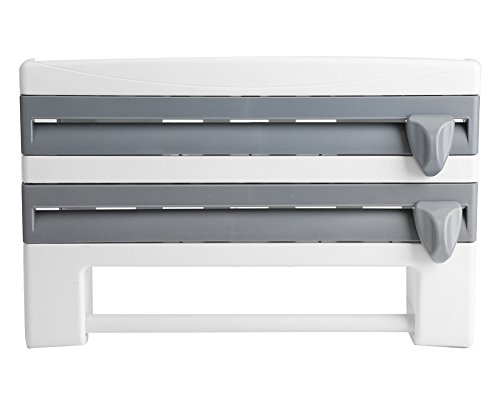 Wandrollenhalter,Papierhandtuchhalter Multifunktionale Küchenrollenhalter mit Folienschneider,Schneidabroller für Folie und Küchenrolle 39 x 10 x 24 cm (Grau)