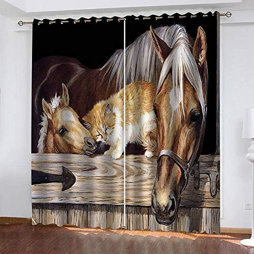 Dwfew Verdunkelungsvorhänge Mit Ösen Pferdestall Tierpferd 300X280 cm Blickdicht Gardinen Mit Ösenverdunklungsvorhänge Thermovorhang Für Kinderzimmer & Wohnzimmer Gardine