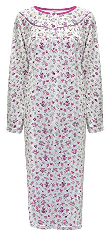 i-Smalls Women's Thermal Nightdress 100% Brushed Cotton Button Front Long Length Nightie L to 3XL (L) Pink