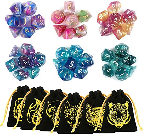 GWHOLE Dados Poliedricos 6 x 7 42 Piezas Dados de Juego para Dungeons and Dragons DND RPG MTG D20 D12 D10 D8 D6 D4 Juegos de Cartas de Mesa