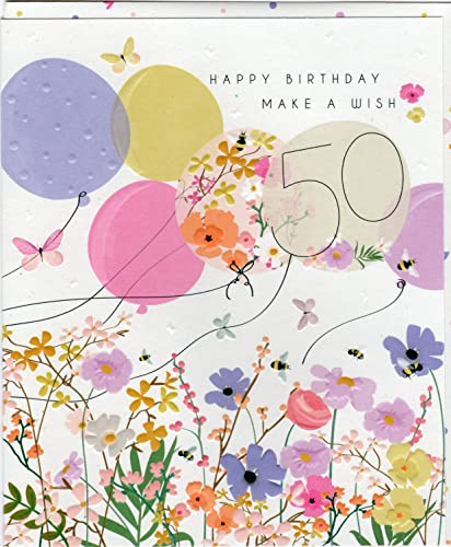 Belly Button Designs Glückwunschkarte zum runden 50. Geburtstag mit Prägung. Die neue Meadow-Serie strahlt natürliche Harmonie und Wärme aus bis hin zu passend gestalteten Umschlägen. BW031