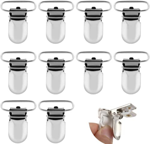 Clip Portaciuccio, Metallo Ciuccio Clips, Clip Ciuccio, Clip per Bretelle per Ciuccio Fibbia a Becco D'Anatra Clip Bretella Tessitura Gancio Catenella Clip per Ciuccio, Argento 25mm (10PCS)