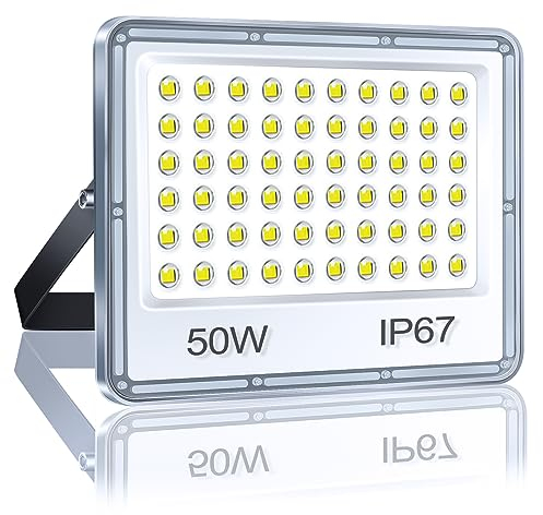 YIQIBRO LED Strahler Außen 50W 1 Stück, Fluter Superhell 5000LM 6500K Kaltweiß LED Scheiwerfer, IP67 Wasserfest Aussenstrahler, Außenstrahler für Hinterhof, Terrassen, Garage, Flur, Garten