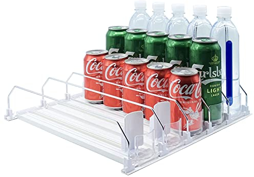 Drink Organizer for Fridge-White Automatic Pusher Glide,12oz 16oz 20oz-Soda Dispenser for Fridge-Holds up to 25 Cans