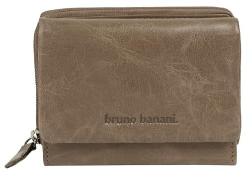 bruno banani Geldbörse Echt Leder Damen | RFID-Schutz, 4 Kartenfächer, kompaktes Portemonnaie, 1 Münzfach mit umlaufendem Reißverschluss, praktische Fächeraufteilung grau | 021753