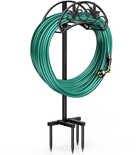 Winpull Gartenschlauchhalter, abnehmbar, robust, Metall, freistehend, Schlauchhalter für draußen, Schwarz