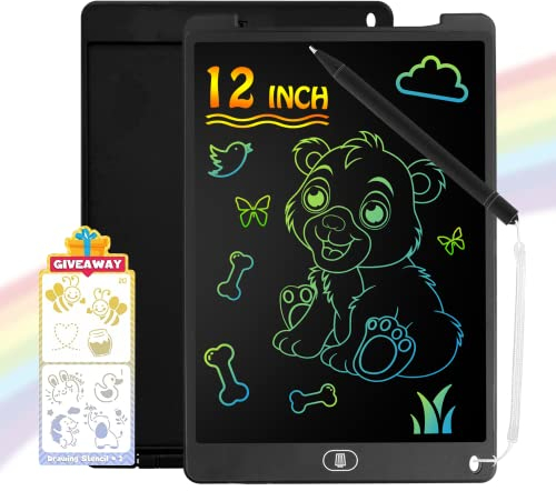 Carviki Tableta de Escritura LCD de 12 Pulgadas,Pizarra Electrónica Infantil,Dibujo,Notas,Borrado en un Toque,Regalo Educativo para Niños,Hogar,Escuela y Oficina(Negro)