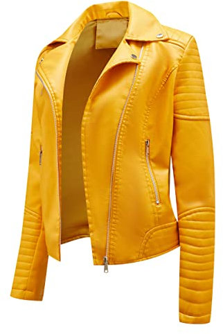 Giubbotto Ecopelle Donna Giacca Similpelle Donna Giubbino Giacche Ecopelle Donna Giacca Biker Jacket Donna Faux Leather Jacket Donna Giacca Bikers Finta Pelle Sintetica Donna Curvy Primavera Giallo XL