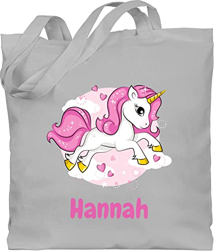 Baumwolltasche - Einhorn Name I Unicorn I Einhörner - Unisize - Hellgrau - personalisierte tasche jutebeutel kindergarten personalisierter beutel stoffbeutel wechselkleidung personlisierte taschen