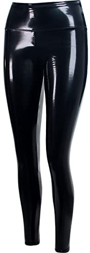 topschuhe24 2442 Damen Lack-Look Leggings High Waist, Farbe:Schwarz, Größe:5XL/6XL