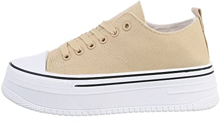 Ital Design Damenschuhe Freizeitschuhe Sneakers Low, TA-215-, Textil, Hellbraun Weiß, Gr. 38