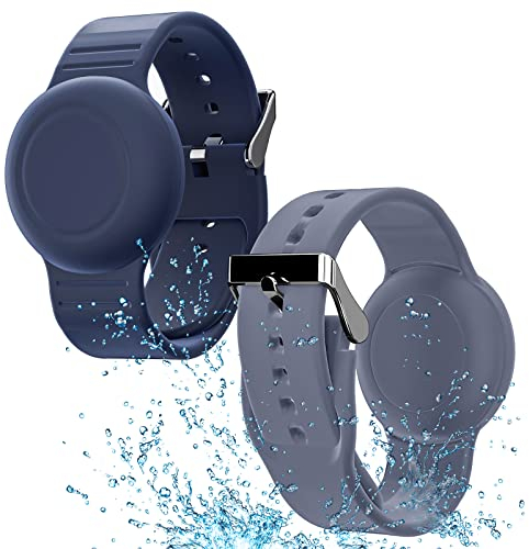 Wasserdichtes AirTag-Armband für Kinder, weiches Silikon, verstecktes Armband, leichter GPS Tracker, kompatibel mit Apple AirTag, Handgelenkband für Kinder, 2er-Pack (Grau/Schwarz und Marineblau)