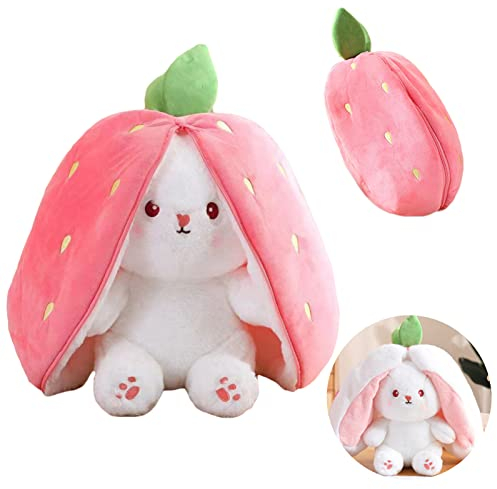 TROYSINC Hasen verstecken, Hase Kuscheltier Plüschtiere Erdbeerhasen Karotten Hasen Kuscheltier Versteckspiel Ostergeschenke Für Kinder, Jungen, Mädchen (Erdbeere,18cm)