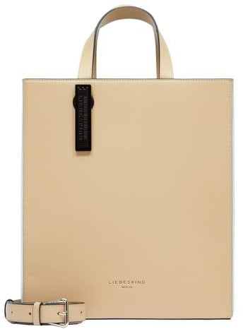Liebeskind Berlin Paperbag Tote M – Paperbag Tasche aus Leder mit Jacquard-Schultergurt & Logodetails I Damen-Tasche | Leder Handtasche Damen | Women’s Tote Bag