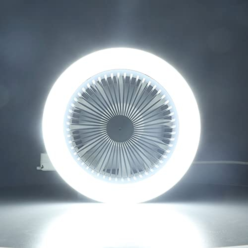 Ventilatore da Soffitto Silenzioso Piccolo E27 30W Lampada a Ventola a LED Regolabile Silenziosa,Plafoniera a LED con Ventilatore, Piccola Lampada a Ventola Elettrica, Illuminazione Moderna a Ventola