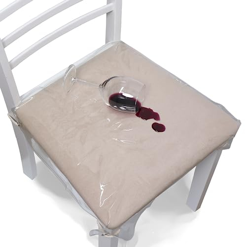 Uzitec Transparente Kunststoff-Kissenschoner für Esszimmerstühle, Set mit 6 Bezügen zum Schutz von Küchenstühlen, starkes PVC mit weißen Bändern, abnehmbar und wiederverwendbar