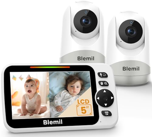 Blemil Monitor de bebé de batería de 30 Horas, Monitor de bebé de vídeo de Pantalla Dividida de 5 Pulgadas, con cámara y Audio, visión Nocturna, teléfono móvil, sin WiFi
