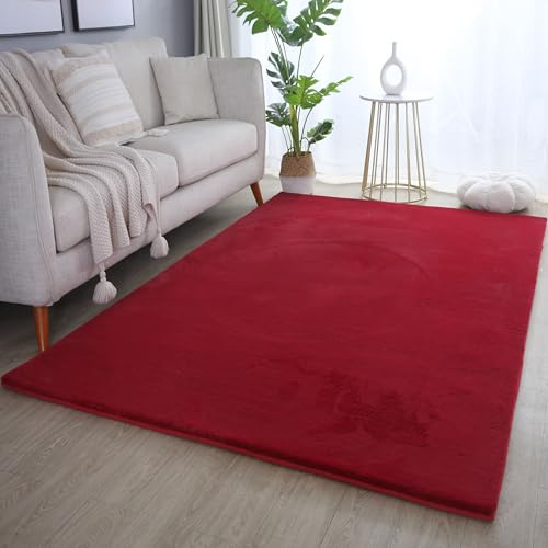 HomebyHome Hochflor Teppich 240x340 cm Rot Shaggy Modern Flauschig Weich Fellteppich Kunstfell Einfarbig Groß für Wohnzimmer Schlafzimmer Esszimmer