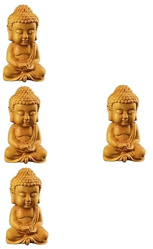 Warmhm 4-teilige Buddha-Figur, Holz, Statue, Schreibtischaufsatz,