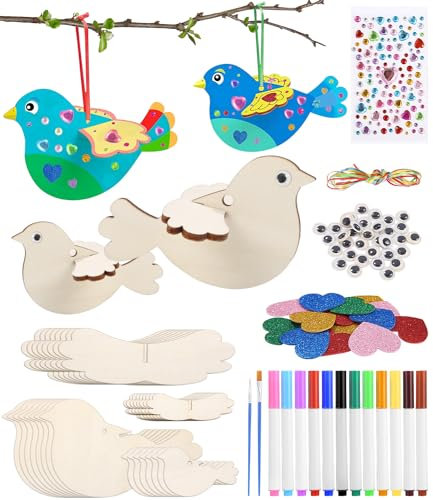 TIDEVAN 16 Stück DIY Vögel Bastelset Kinder,3D Vögel Holzbastelsets in 2 Größen 3D-Vögel Deko Garten Kreative Kunst & Bastelbedarf Spielzeug Geschenke Party für Alter 3 4 5 6+ Jahre alt Jungen Mädchen