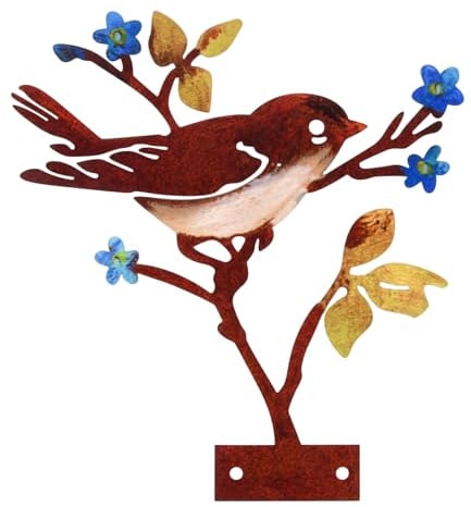 Metall Vogel Gartendeko Figuren, Bemalte Blumen und Vogel Dekoration Rostiges Vögel Decor Gartenfiguren, Rost Deko Vogeldekoration aus Metall für Dekoration von Haus und Garten