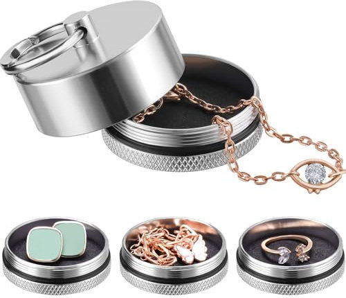 Aphlos Aluminum Mini Traveling Jewelry Holder Storage with Easy-Access Clasp, Compact Safe Storage for Rings, Necklaces, Earrings - Convenient for Traveling, Removable Soft Pads for Pills
