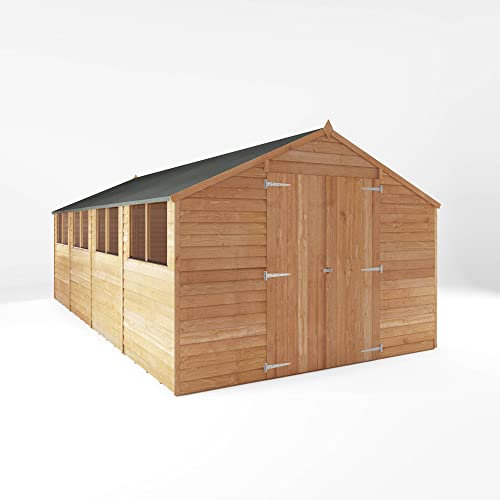 Waltons 20 x 10 Overlap Wooden Workshop Shed | Apex Roof | Double Doors | Spacious Garden Storage | Durable 7mm Overlap Cladding | Outdoor Tool Shed with Windows | 20ft x 10ft