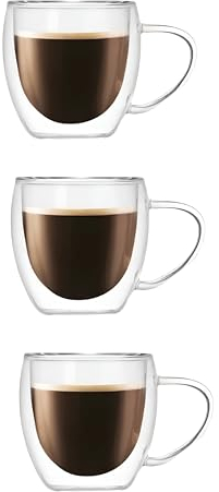 vienberg 200ml doppelwandige Gläser mit Henkel | aus Borosilikatglas Hand geblasen | Thermo Glas, Thermogläser | für Latte Macchiato, Teeglas, Kaffeeglas doppel isoliert (3 Stück)