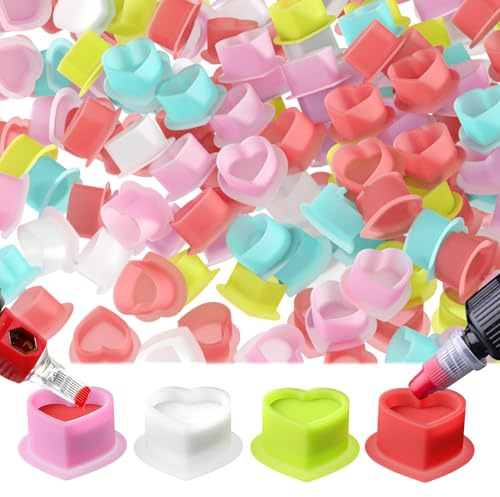 Tattoo Ink Cup Heart-Shaped Disposable Silicone Cup Eyebrow Eyeliner Lip Color Pigment Cup Tattoo Pigment Holder 200PCS (Mix Color)