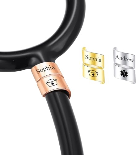 INBLUE Personalisierte Stethoskop Charms für Krankenschwester Edelstahl Gravierte Namen ID Tag mit Symbol Stethoskop Accessoires Geschenk für Arzt - Stil E1