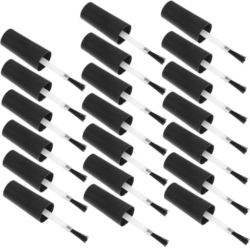 POPETPOP 20 Pcs Liquid Nail Polish Brushes for Replacement with Caps, Easy to Use Black and Artificial Fiber Brush Set, Suitable for Gel Polish Bottles and Empty Bottles, for DIY