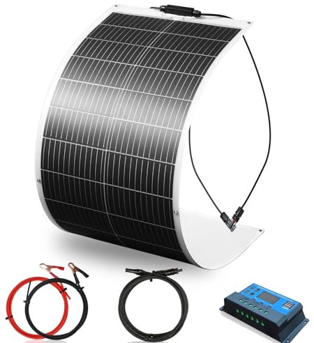 WUZECK Solarpanel-Kit Flexibel 100W 12V Monokristallines Solarmodul+20A 12V/24V Solarladeregler+Solarkabel, Solaranlage Komplettset 12v für Wohnwagen, Wohnmobil, Boot Camper Autodach Balkon