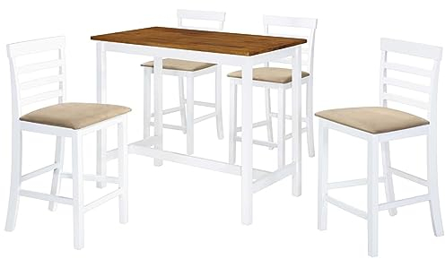 ARKEM Bartisch mit Stühlen 5-TLG. Massivholz Braun und Weiß KüChentisch Klein