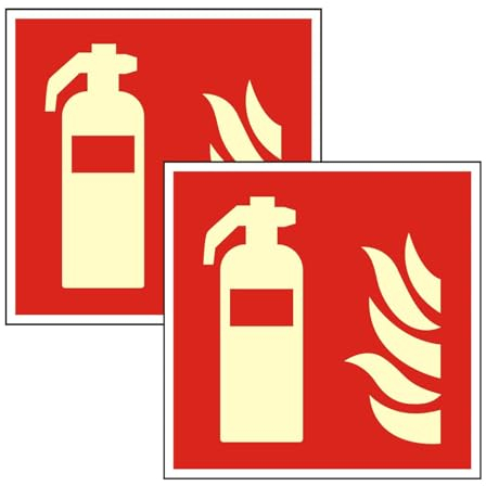 Upifen 2st Schild Feuerlöscher langnachleuchtend | PVC selbstklebend 150x150mm nachleuchtend Hinweis Piktogramm Symbol Feuerlöscherkasten für Haus, Büro