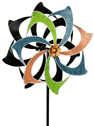 Windrad Windspiel Mehrfarbig aus Metall als Gartenstecker Höhe 183 cm Durchmesser 61 cm