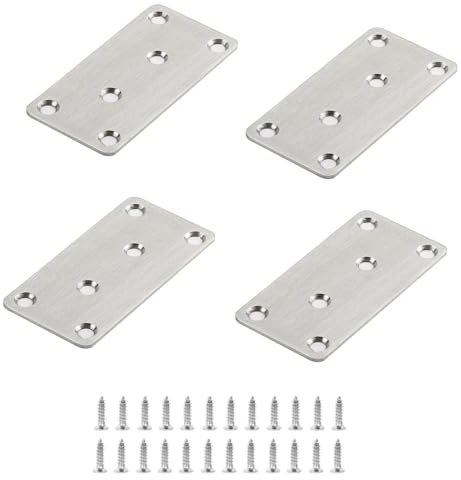4 Pezzi Piastra Staffa Angolare Piatta in Acciaio Inox, Piastra di Giunzione Piatta, Piatta Staffa Fissaggio, 38x60 mm Connettore di Riparazione per Sedie Tavoli da Pranzo Letti Con 24 Viti (80*40mm)