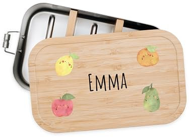 Bärenfreunde® - Personalisierte Brotdose für Kinder mit Spezial-Druck - Robuste Edelstahl Brotdose - Personalisierte Geschenke für Kinder & Erwachsene (Obst,klein Edelstahl)