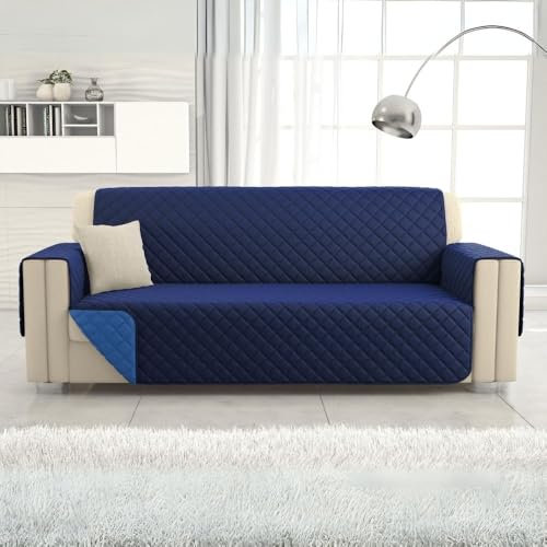 L'ANTICO ARCOLAIO - Copridivano 3 Posti con Braccioli, Copridivano Antigraffio Gatto, Copridivano per Cani, Copridivano Antiscivolo in Microfibra Double Face, Fodera Copri Divano (Blu/Azzurro)