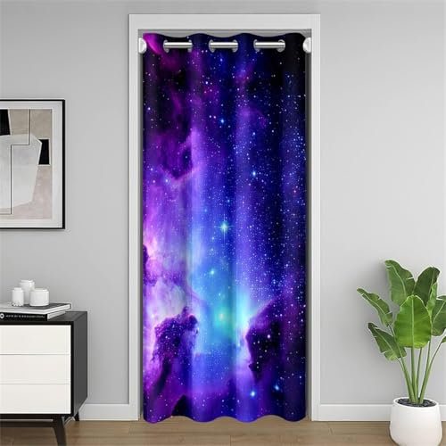 Loussiesd Galaxy Doors, Windows, Curtains Privacy, Outdoor Space Nebula Closet Bedroom Door Curtain 106X203Cm Purple Blue Universe 30% -50% Blackout Curtain, 1 Panel
