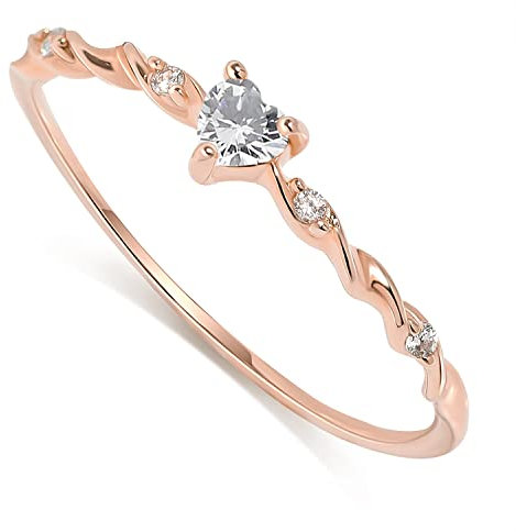 Vergoldete Geburtssteinringe für Damen, Herz-Gold-Stapelring, 925 Sterling Silber, handgefertigte Freundschaftsringe, Geburtsstein April, Größe 57 (Roségold)