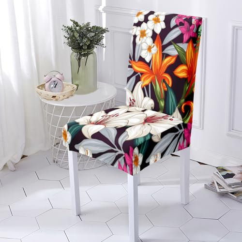 Stuhlhussen Weiß Orange Stuhlüberzug Weich Spandex Stuhlhussen Schwingstühle Stuhlbezug Waschbar Stuhl überzug Abnehmbare Stuhlbezüge mit Gummiband Hussen für Stühle Stuhlhussen 8er Set