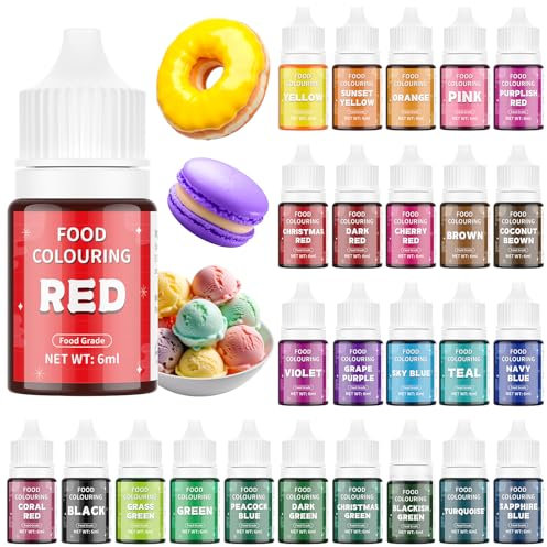 Waysroma Food Colouring 26 Colours, Vibrant Cake Coloring Liquid Set for Dessert Decorating, Food Grade Food Dye for Icing, Fondant, Cookies, Macaron, Donuts - 6 ml/Bottles