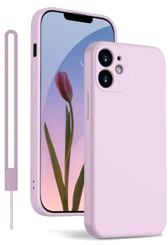 KPPIT Hülle für iPhone 12 Hülle Silikon mit Lanyard, Handyhülle für iPhone 12 Ultra Dünn mit Microfiber,Kratzfeste Rundumschutz Schutzhülle Gras Lila