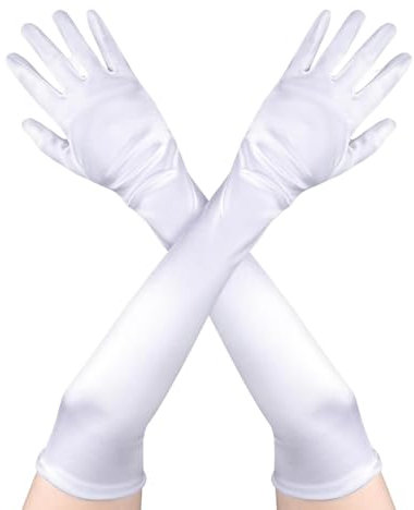 TaleMoon Weisse Handschuhe Lang, Satin Handschuhe Damen, Abendhandschuhe Elegant, Kostüm Handschuhe für Classic Opera Party Halloween Karneval Kostüm