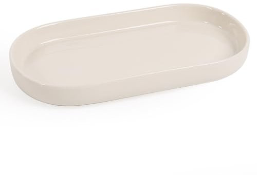 Autumnlife Bandeja decorativa para baño, bandeja decorativa de cerámica, bandeja pequeña ovalada para inodoro y lavabo, bañera o fregadero de cocina, color blanco crema