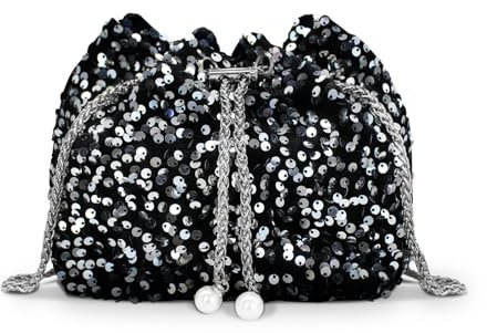 AfitLulu Pochette da Donna con Paillettes Glitterate, Borsa Tracolla Donna Crossbody Bag, Piccola Borsetta Elegante Borsa Bauletto con Catena Rimovibile per Appuntamenti, Feste, Banchett (Argento)