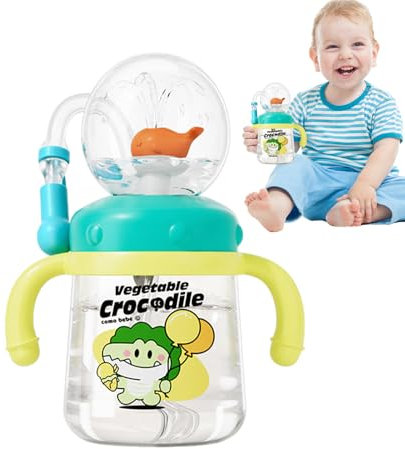 Drinking Cup with Whale Squirt, Spill Proof Tritan Whale Fountain Cup, Portable Water Cup for Kids | 300ml Whale Sprinkler Sippy Cup, Baby Drinking Cup with Straw, Whale Water Spray Cup