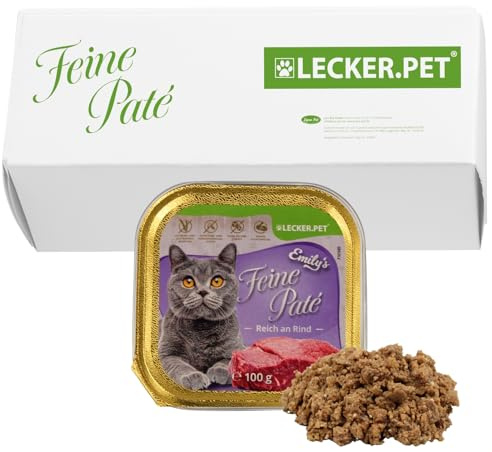 Lecker.Pet® | 17 x 100 g Emily's Feine Paté Reich an Rind Katzenfutter Vollnahrung | Nassfutter in praktischer Schale | Getreide- und Glutenfrei | Hochwertiges Futter | Reich an Proteinen & Mineralien