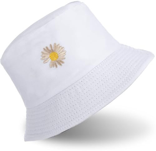 Bucket Hat Summer Reversible Hat Travel Straw Fisherman Wide Brim Travel Bucket Sun Protection Headwear Beach Summer Spring Costume Vacation Clothing Cap (White)