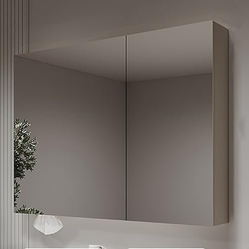 Armoire Salle De Bain avec Porte, Meuble Salle Bain avec Miroir, Étagère De Rangement Miroir Mural, Armoire Toilette en Bois Massif, Meuble Mural pour Lavabo(90CM/35.4IN)